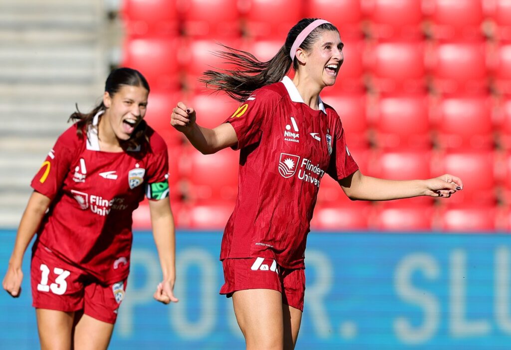 Adelaide United Players Celebrate During A League Women Match