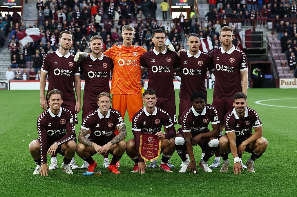 Hearts Players Pose in Their Maroon Home Kit