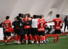 Narva Trans players celebrate reaching the Estonian Cup semi finals