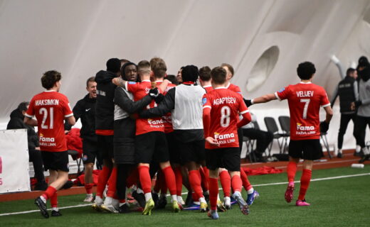 Narva Trans players celebrate reaching the Estonian Cup semi finals