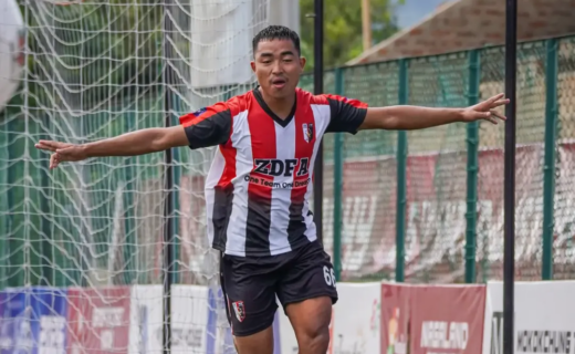 Atopu Zhimo of Zunheboto celebrates after scoring a brilliant hat-trick against Noklak.