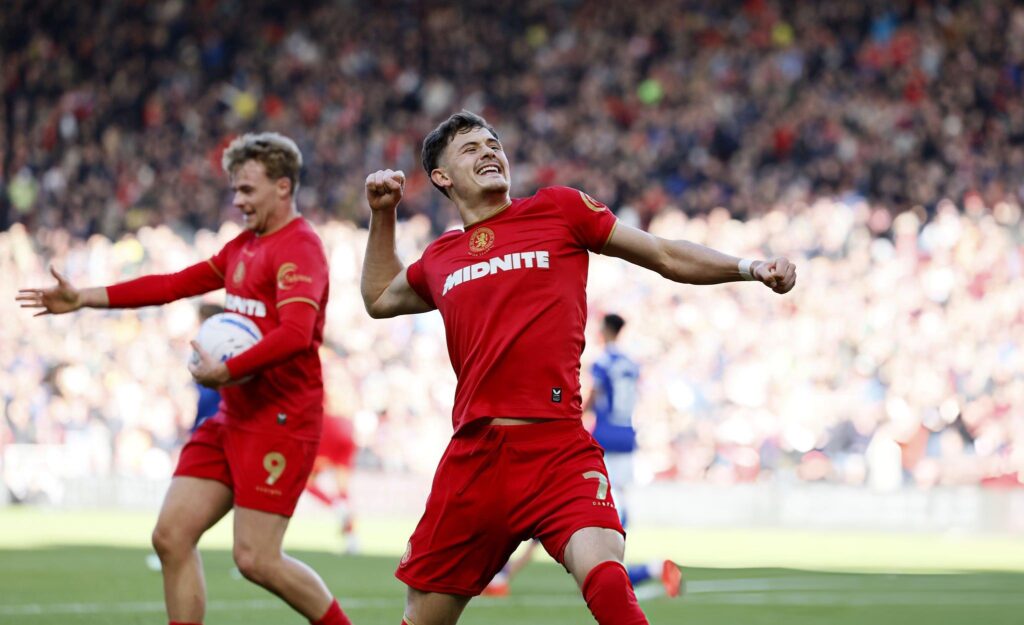 Will Lankshear celebrates after scoring for Middlesbrough